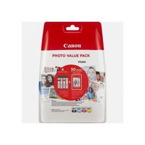 Canon CLI-581 Inkjet Cartridges 259pp and Photo Paper 750pp Value Pack B/C/M/Y Ref 2106C005 [Pack 5] | 159565
