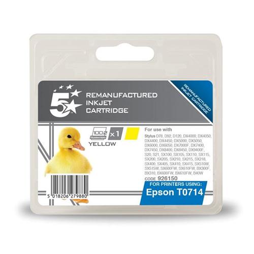 5 Star Office Remanufactured Inkjet Cartridge Yellow [Epson T071440 Alternative] | 926150