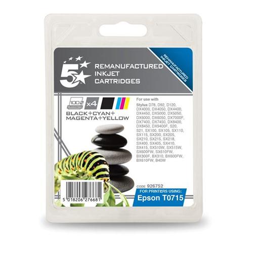 5 Star Office Remanufactured Inkjet Cartridges Black/Colour [Epson T07154010 Alternative] [Pack 4] | 926752