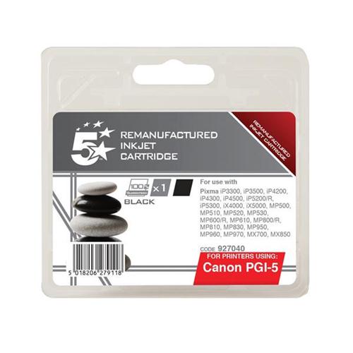 5 Star Office Remanufactured Inkjet Cartridge Page Life 520pp Black [Canon PGI-5BK Alternative] | 927040