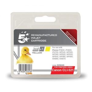 5 Star Office Remanufactured Inkjet Cartridge Page Life 470pp Yellow [Canon CLI-521Y Alternative] | 929040