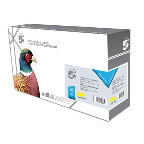 5 Star Office Remanufactured Laser Toner Cartridge 1400pp Yellow [HP No. 125A CB542A Alternative] | 931062