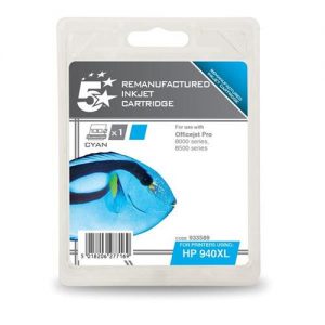 5 Star Office Remanufactured Inkjet Cartridge Page Life 1400pp Cyan [HP No. 940XL C4907AE Alternative] | 933589