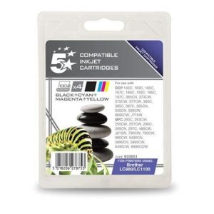 5 Star Office Remanufactured Inkjet Cartridges 450pp 4-Colour [Brother LC1100VALBP Alt] [Pack 4] | 933651