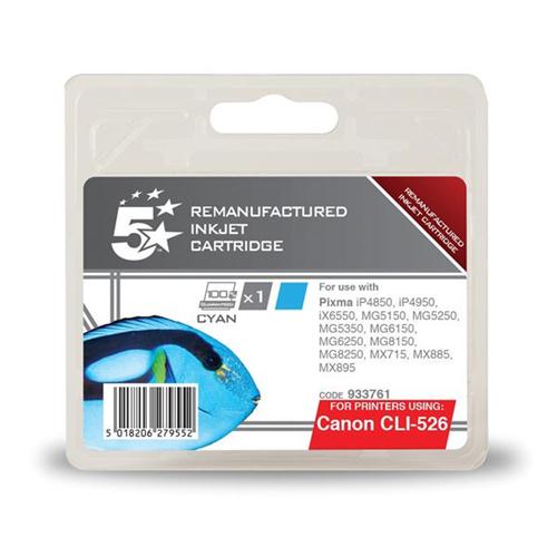 5 Star Office Remanufactured Inkjet Cartridge Page Life 570pp Cyan [Canon CLI-526C Alternative] | 933761