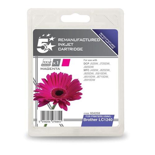 5 Star Office Remanufactured Inkjet Cartridge Page Life 600pp Magenta [Brother LC1240M Alternative] | 934258