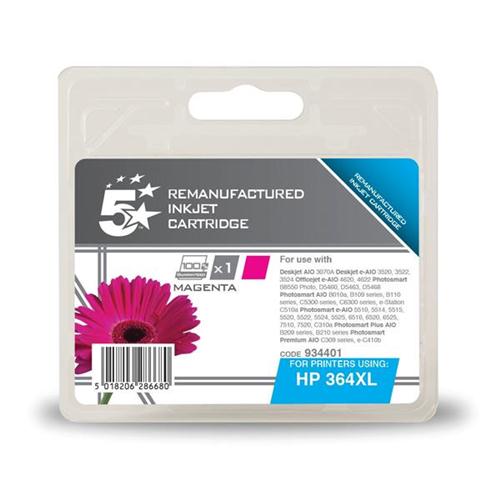 5 Star Office Remanufactured Inkjet Cartridge Page Life 750pp Magenta [HP No. 364XL CB324EE Alternative] | 934401