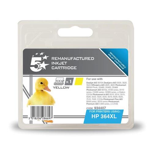 5 Star Office Remanufactured Inkjet Cartridge Page Life 750pp Yellow [HP No. 364XL CB325EE Alternative] | 934407