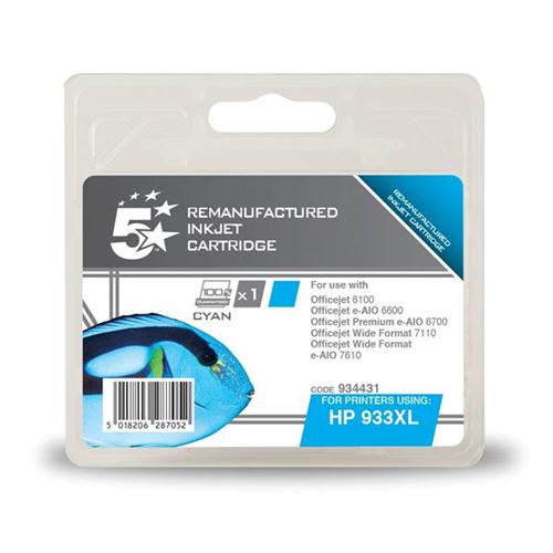 5 Star Office Remanufactured Inkjet Cartridge Page Life 925pp Cyan [HP No. 933XL CN054AE Alternative] | 934431