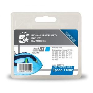 5 Star Office Remanufactured Inkjet Cartridge Capacity 3.3ml Cyan [Epson C13T18024010 Alternative] | 935575