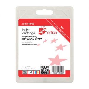 5 Star Office Remanufactured Inkjet Cartridge Page Life 2475pp C/M/Y [HP No. 935XL Alternative] [Pack 3] | 940788