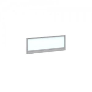 Straight glazed desktop screen 1000mm x 380mm - polar white with silver aluminium frame |