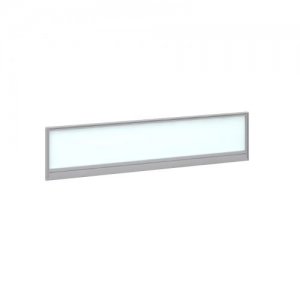 Straight glazed desktop screen 1600mm x 380mm - polar white with silver aluminium frame |
