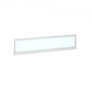 Straight glazed desktop screen 1600mm x 380mm - polar white with white aluminium frame |