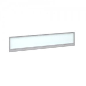 Straight glazed desktop screen 1800mm x 380mm - polar white with silver aluminium frame |