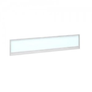 Straight glazed desktop screen 1800mm x 380mm - polar white with white aluminium frame |