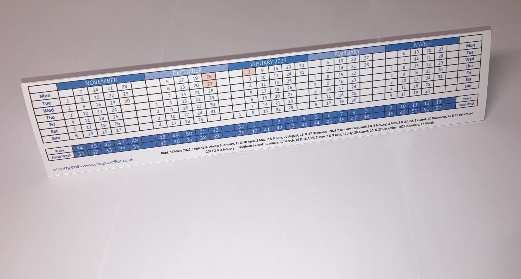 15 Month Desk Calendar, January 2023 to April 2024